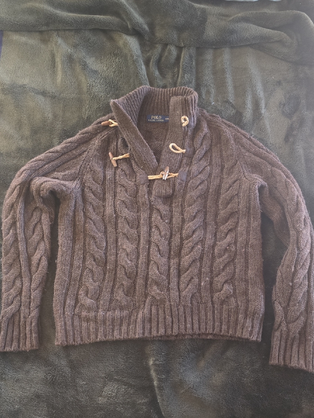 Polo by Ralph Lauren Men's Dark Brown Cable-Knit Shawl Collar Toggle Sweater